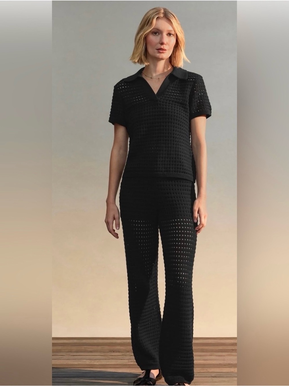 Classic CABI COVE Black CROCHET PANTS 28” inseam LIKE NEW large